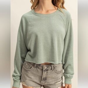 Double Zero Sage Green Laid Back Crop Sweatshirt